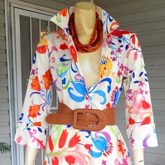 LOST CREEK Printed Midi, Bright Floral Shirt Dress - Picture 1 of 5